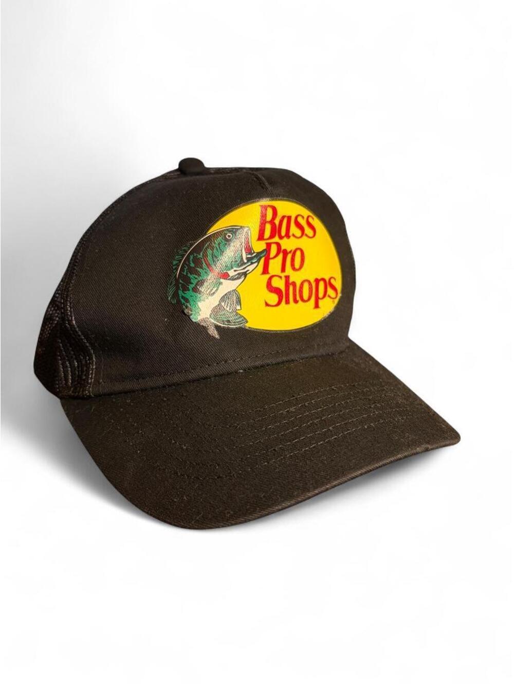 Bass Pro Shops Black Trucker Cap with Yellow Fish Logo - Men's Hat